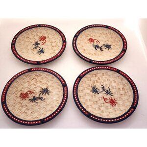 Bread Butter Plates-Temptations-Floral Lace-Red Blue-Basket Weave Pattern-SET 4